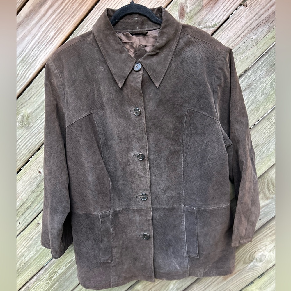 Lane Bryant Venezia Jeans Vintage Chocolate Freckled Brown Suede Women's Jacket